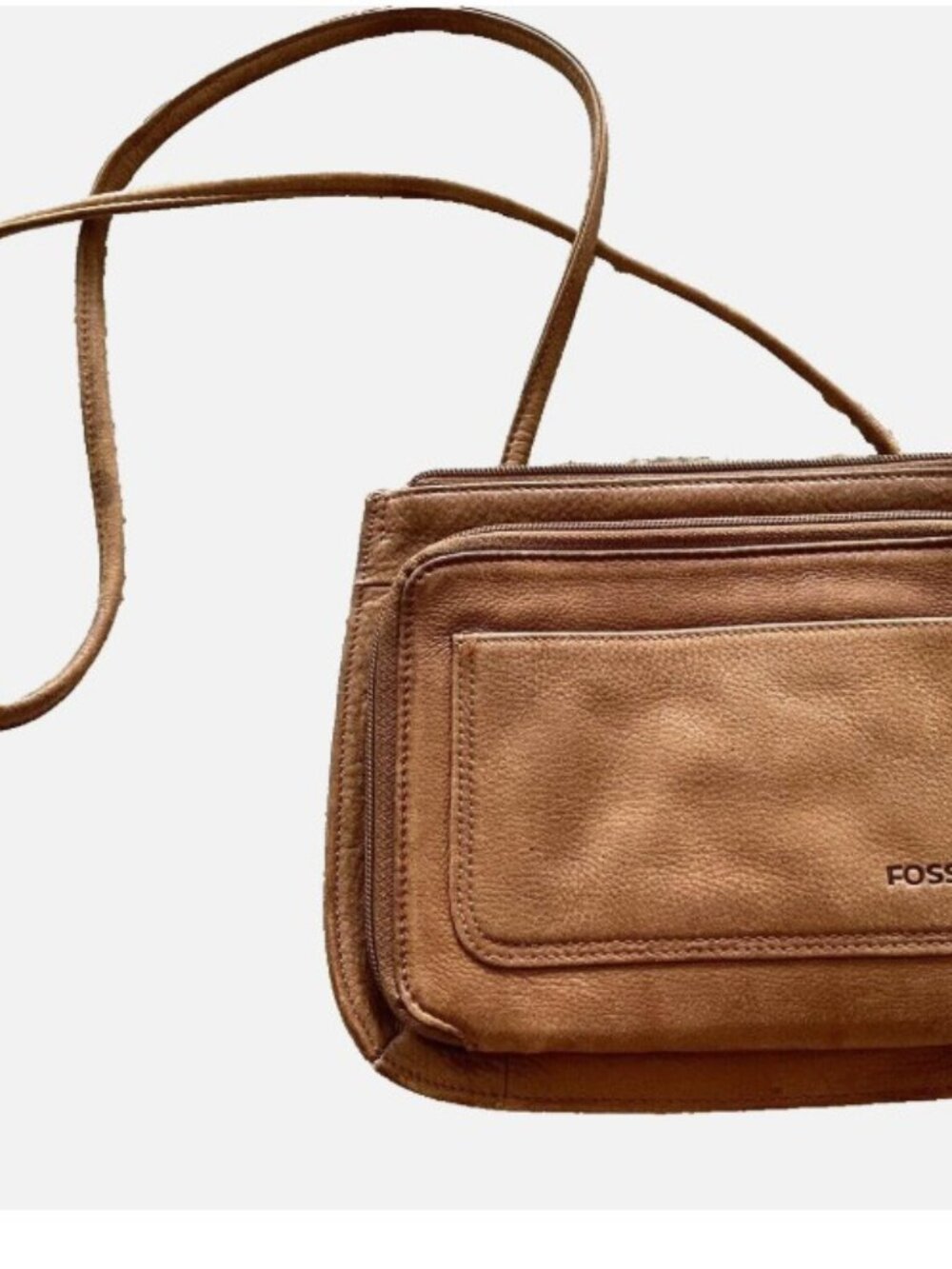 Fossil Crossbody Messenger Bag Brown Genuine Leather with Front Pocket Organizer